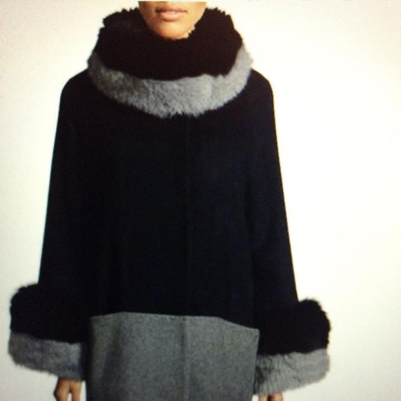 Belle Fare Black/Grey Cashmere With Fox Trim Coat - Picture 10 of 15
